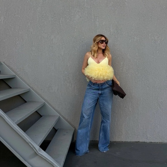 ZARA STRETCH TULLE VOLUMINOUS HEM TOP - Picture 3 of 17